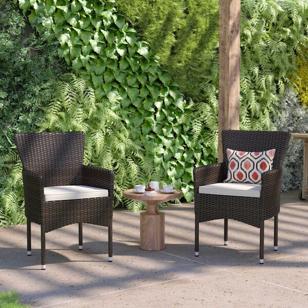 Flash Furniture Espresso Wicker Patio Chairs & Cream Cushions, PK 2 2-TW-3WBE074-BR-GG - main